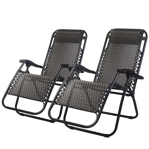 Picture of Set of 2 Zero Gravity Chairs Reclining Outdoor Furniture Sun Lounge Folding Camping Lounger Grey
