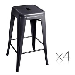 Picture of Set of 4 Metal Backless Bar Stools - Black