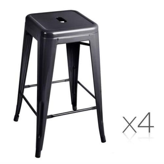 Picture of Set of 4 Metal Backless Bar Stools - Black