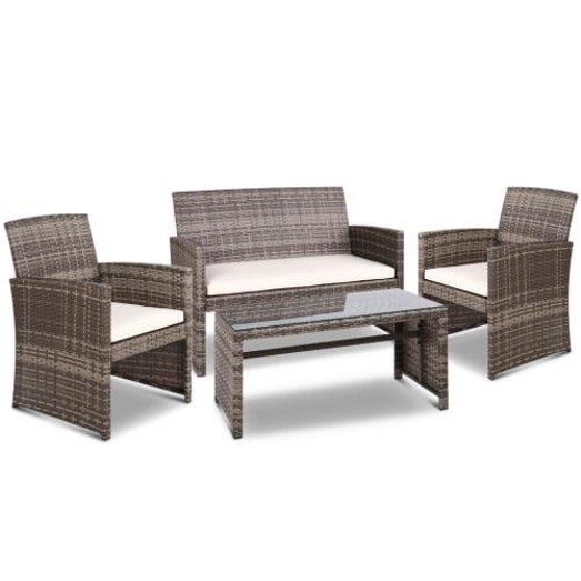 Picture of Set of 4 Outdoor Wicker Chairs & Table - Grey