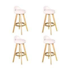 Picture of Set of 4 PU Leather Swivel Bar Stool Kitchen Counter Wooden Barstools Ivory