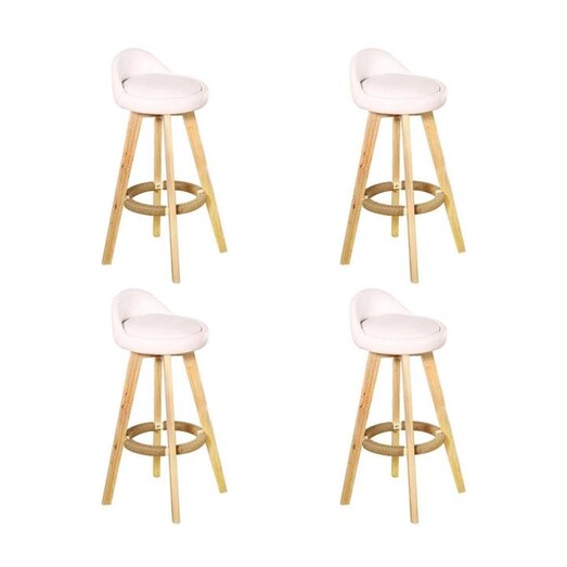 Picture of Set of 4 PU Leather Swivel Bar Stool Kitchen Counter Wooden Barstools Ivory