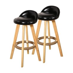 Picture of Set of 4 PU Leather Swivel Bar Stool Kitchen Wooden Barstools Black