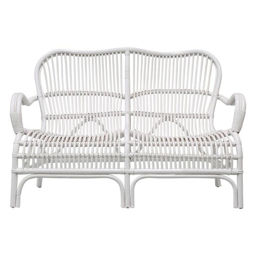Picture of Seville Two Seater Rattan Bench, White Florabelle