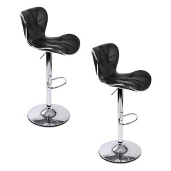 Picture of Seza PU Leather Bar Stool with Back, Black (Set of 2) Faux Leather Resort Living