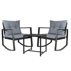 Picture of Sharine 3-Piece Outdoor Rocking Chair Set Wicker Black Frisse Outdoors