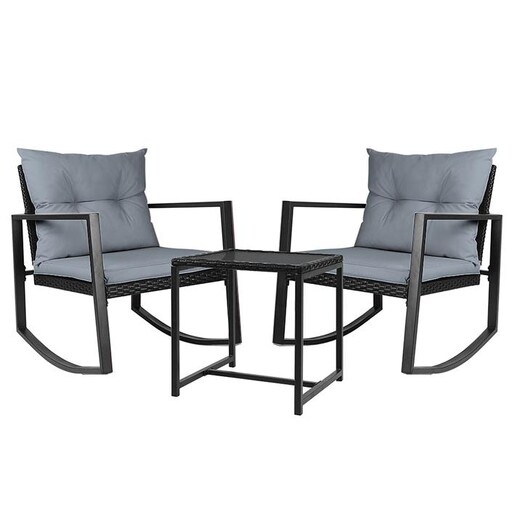 Picture of Sharine 3-Piece Outdoor Rocking Chair Set Wicker Black Frisse Outdoors