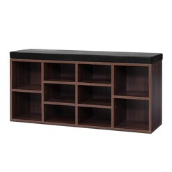 Picture of Shoe Cabinet Bench Shoes Storage Rack Organiser Shelf Cupboard Box Walnut