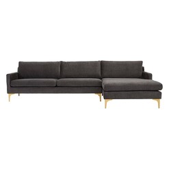 Picture of Sienna 3 Seater Right Chaise Lounge Velvet Anthracite Life Interiors