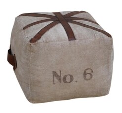 Picture of Six Square Vintage Rustic Canvas Leather Foot Stool Ottoman