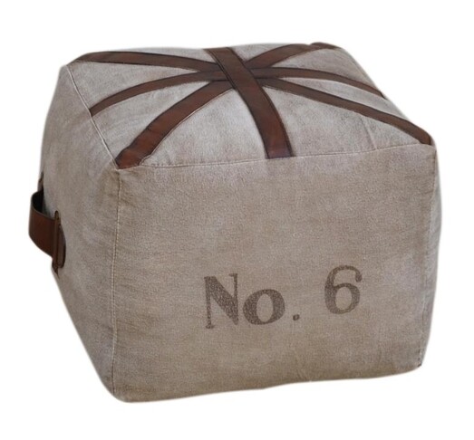 Picture of Six Square Vintage Rustic Canvas Leather Foot Stool Ottoman