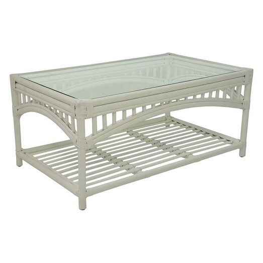 Picture of Sorina Glass Top Coffee Table, Rattan Solid White Mise En Scene