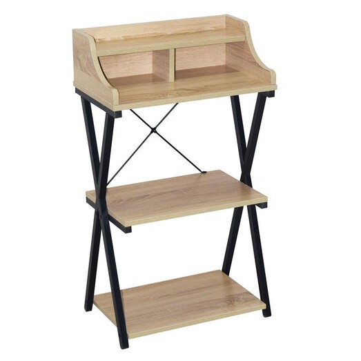 Picture of Standing Desk with Hutch and Shelves Chipboard Black/Natural U.S Designs
