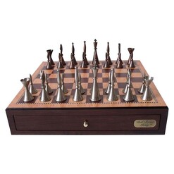 Picture of Staunton Metal Chess Set with Drawers, Brown/Silver, 18in Wood Dal Rossi