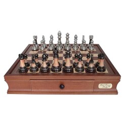 Picture of Staunton Metal/Marble Finish Chess Set with Drawers, Brown, 16in Wood Dal Rossi