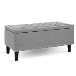 Picture of Storage Ottoman Blanket Box Linen Fabric Chest Foot Stool Toy Bench Grey