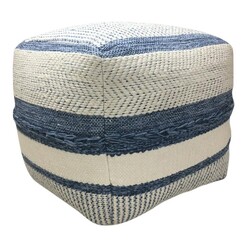 Picture of Striped Cotton Kilim Pouf Blue/White Status Collections