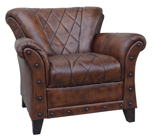 Picture of Studded Leather ArmChair Accent Relaxing Chair - Brown Picture of Studded Leather ArmChair Accent Relaxing Chair - Brown
