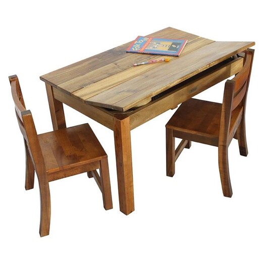 Picture of Study Desk & Stacking Chairs 3-Piece Set Wood Brown QToys