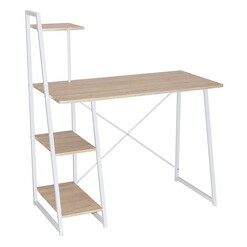 Picture of Study Desk with 3-Tier Side Ladder Shelf Chipboard Oak/Black U.S Designs