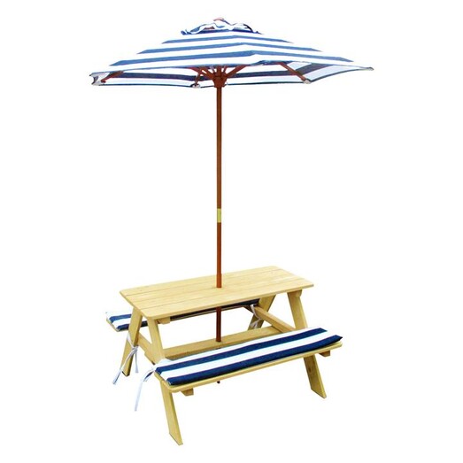 Picture of Sunset Picnic Table & Umbrella Wood White/Blue Lifespan Picture of Sunset Picnic Table & Umbrella Wood White/Blue Lifespan
