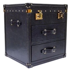 Picture of Sutherland Leather Trunk Bedside Table Black Searles Homewares
