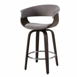 Picture of Swivel PU Suede Bar Stool - Wood and Grey