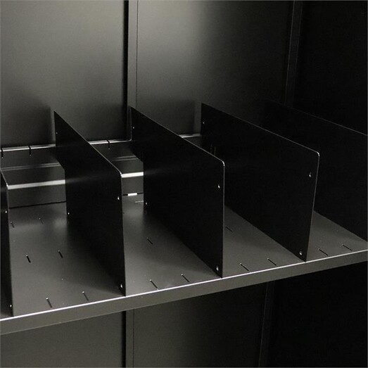 Picture of Tambour Set of 5 Slotted Shelf Dividers Metal White Rapidline Picture of Tambour Set of 5 Slotted Shelf Dividers Metal White Rapidline