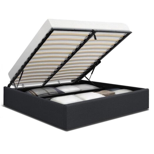 Picture of TOKI Queen Size Storage Gas Lift Bed Frame without Headboard Fabric Charcoal Picture of TOKI Queen Size Storage Gas Lift Bed Frame without Headboard Fabric Charcoal