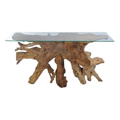 Picture of Tropica Glass Top Console Table in Light Brown by SLH