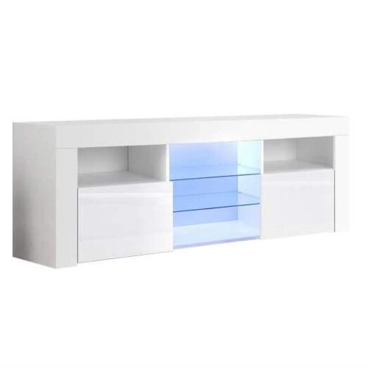 Picture of TV Cabinet Entertainment Unit Stand RGB LED Gloss Furniture 145cm White