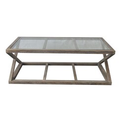 Picture of Valencia Glass Top Oak Coffee Table in Dark Brown by Jac Home Living