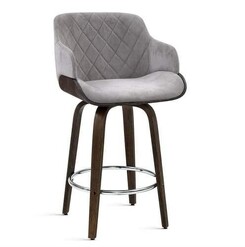 Picture of Velvet Fabric Bar Stool Swivel Wooden Frame - Grey and Wood