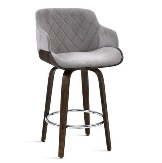 Picture of Velvet Fabric Bar Stool Swivel Wooden Frame - Grey and Wood Picture of Velvet Fabric Bar Stool Swivel Wooden Frame - Grey and Wood