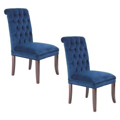 Picture of Velvet Tufted Set of 2 Roll Back Dining Chairs in Blue by Homeflex