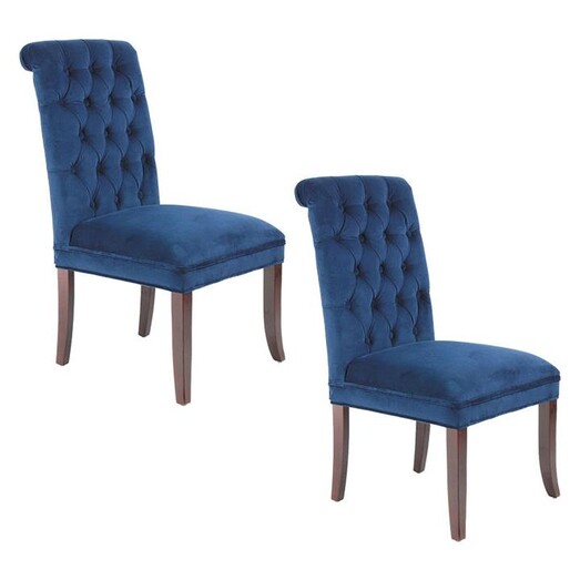 Picture of Velvet Tufted Set of 2 Roll Back Dining Chairs in Blue by Homeflex