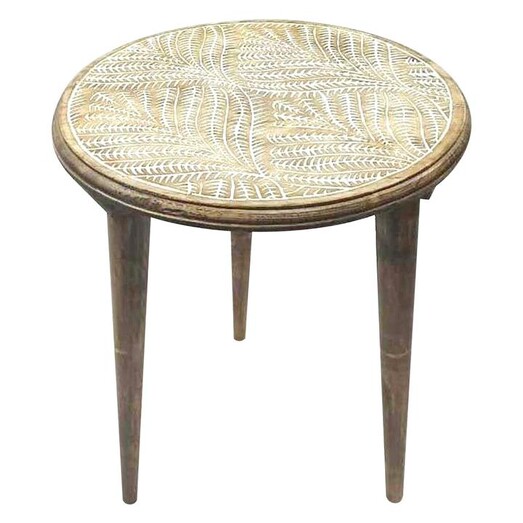 Picture of Vinzon Carved Wooden Round Side Table Natural/White Status Collections Picture of Vinzon Carved Wooden Round Side Table Natural/White Status Collections