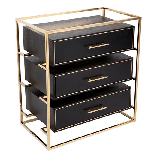 Picture of Vogue Bedside Table, Three Drawer MDF Black CAFE Lighting & Living