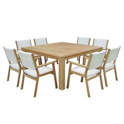 Picture of Walla 9-Piece Outdoor Dining Set, Square Wood Natural/White Nova Caeli