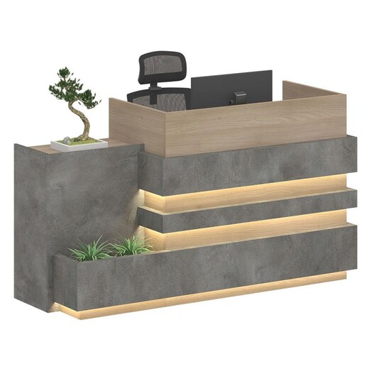 Picture of Waltrip Reception Desk with Left Panel MDF Acacia/Carbon Grey Iniko