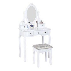 Picture of White Timber Dressing Table & Stool Wood Dreamo Living