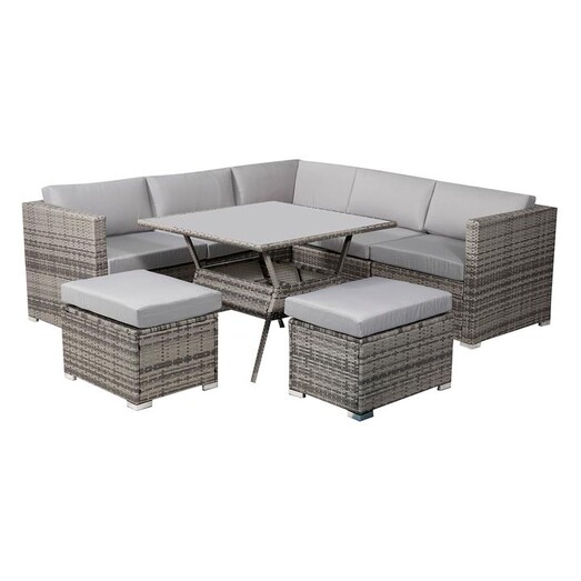 Picture of Wicker 8-Piece Outdoor Sofa Dining Set Polyethylene Grey Dreamo Living
