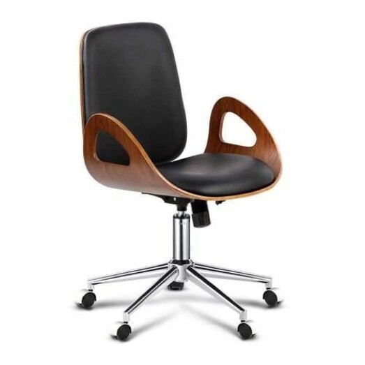 Picture of Wooden & PU Leather Office Desk Chair - Black