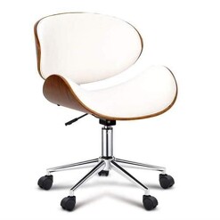 Picture of Wooden & PU Leather Office Desk Chair - White