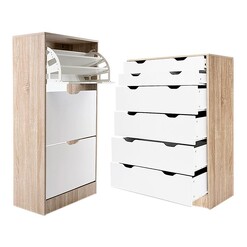Picture of Wooden Chest of Drawers & Shoe Cabinet Set in Oak by HelloFurniture