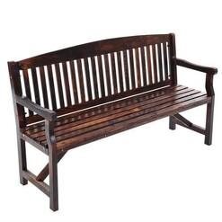 Picture of Wooden Garden Bench Chair Natural Outdoor Furniture Décor Patio Deck 3 Seater
