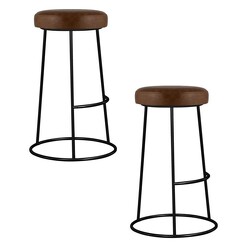 Picture of Wyatt Set of 2 Upholstered Bar Stools Faux Leather Brown HOMESTAR