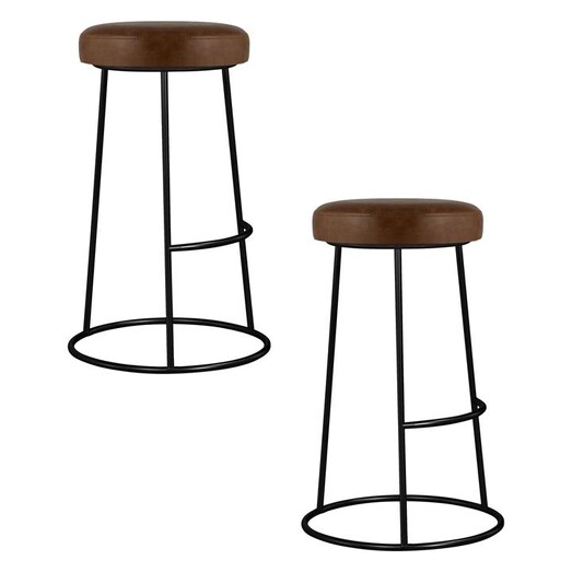 Picture of Wyatt Set of 2 Upholstered Bar Stools Faux Leather Brown HOMESTAR