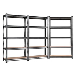 Picture of Zakaria Set of 3 Garage Storage Shelves Steel Matte Black/Natural Resort Living
