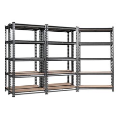 Picture of Zakaria Set of 5 Garage Storage Shelves Steel Matte Black/Natural Resort Living